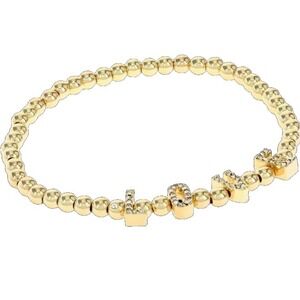 LOVE Bracelet Gold Beaded Adjustable‎ Crystal Letters 6-8" Stretch NEW